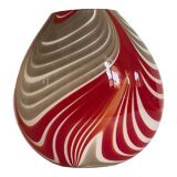 Contemporary abstarct vase in milky-white murano style glass with red and beige reeds