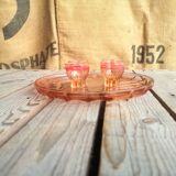 Ancient Rose Glass Plate with 4 Small Liqueur Glasses