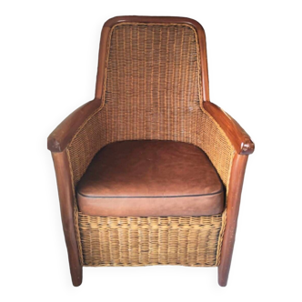 Fauteuil en rotin et osier vintage