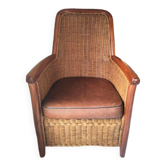 Vintage rattan and wicker armchair