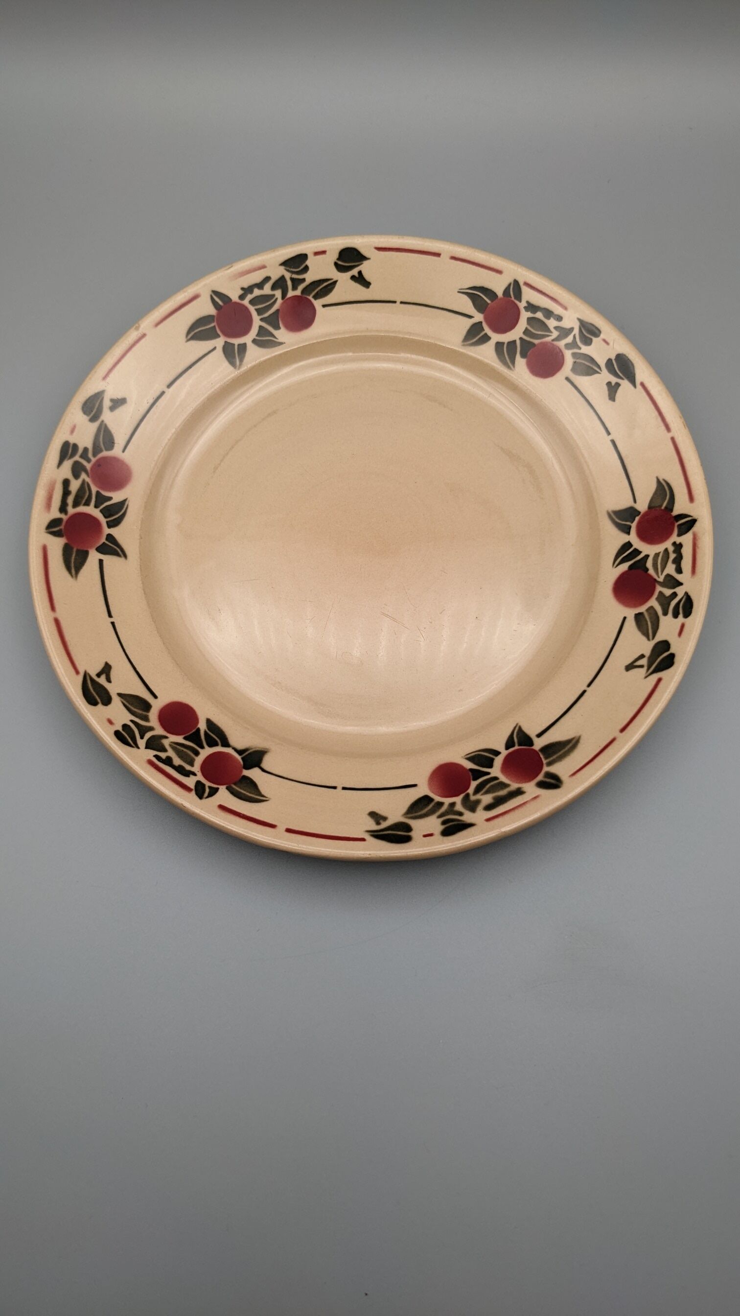 Series 6 flat plates vintage art deco earthenware beige cherry décor