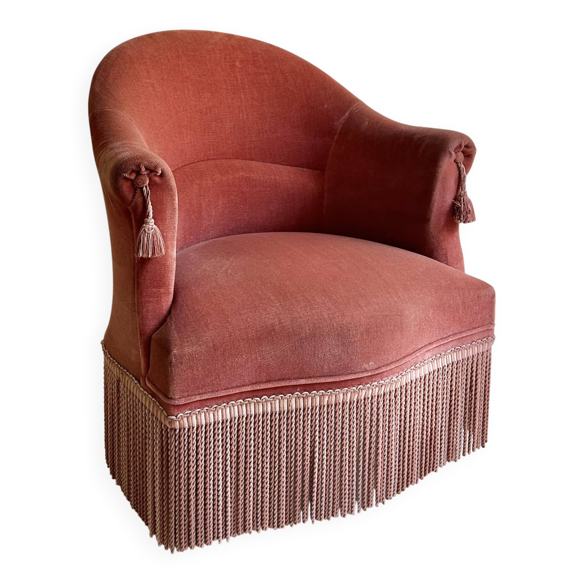 Pink-orange velvet tub chair
