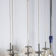 Light smoked glass water drop chandelier with 6 drops from the 1960s.