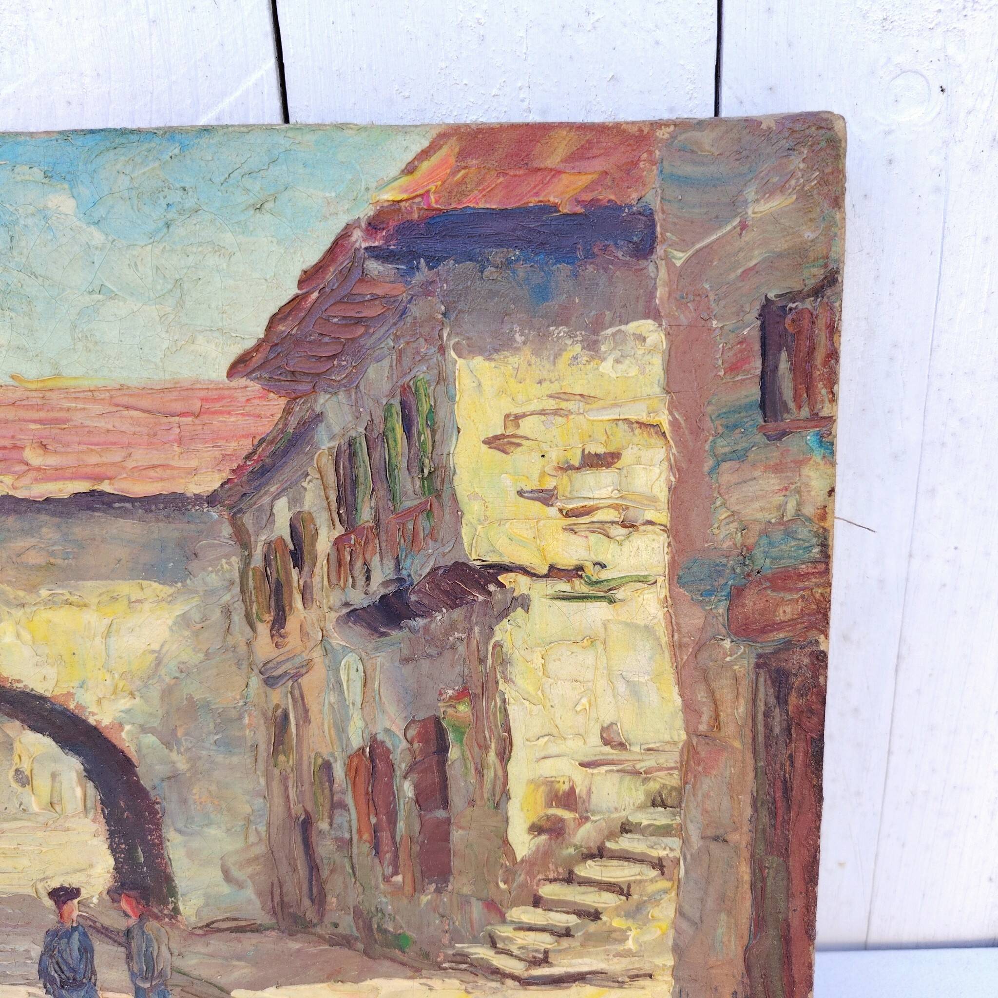 Oil on canvas, rue de Bretenoux, Lot. Vintage