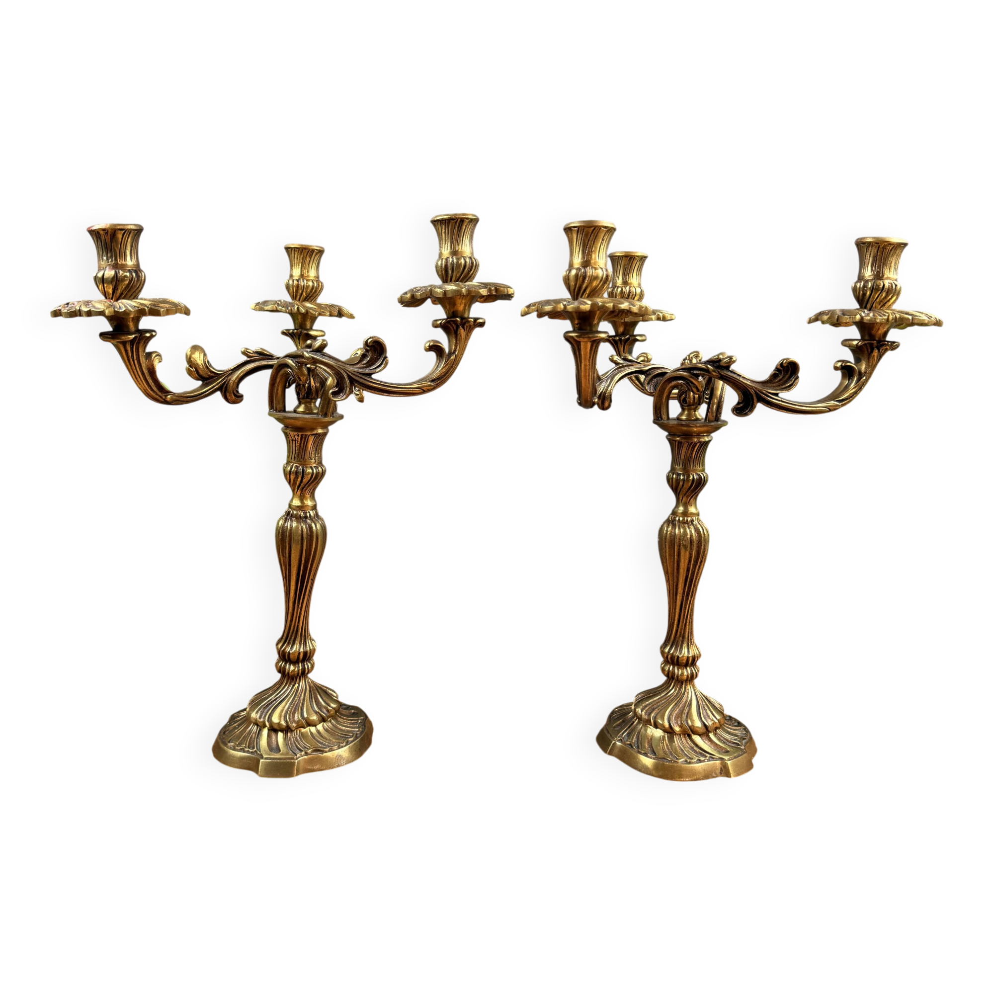 Pair of antique bronze candlesticks, Louis XV style