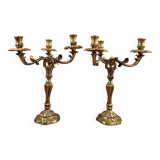 Pair of antique bronze candlesticks, Louis XV style