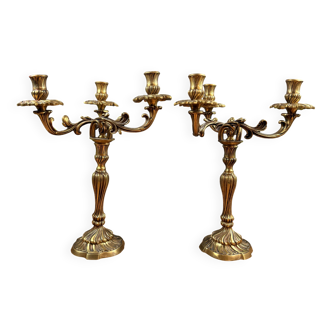 Pair of antique bronze candlesticks, Louis XV style