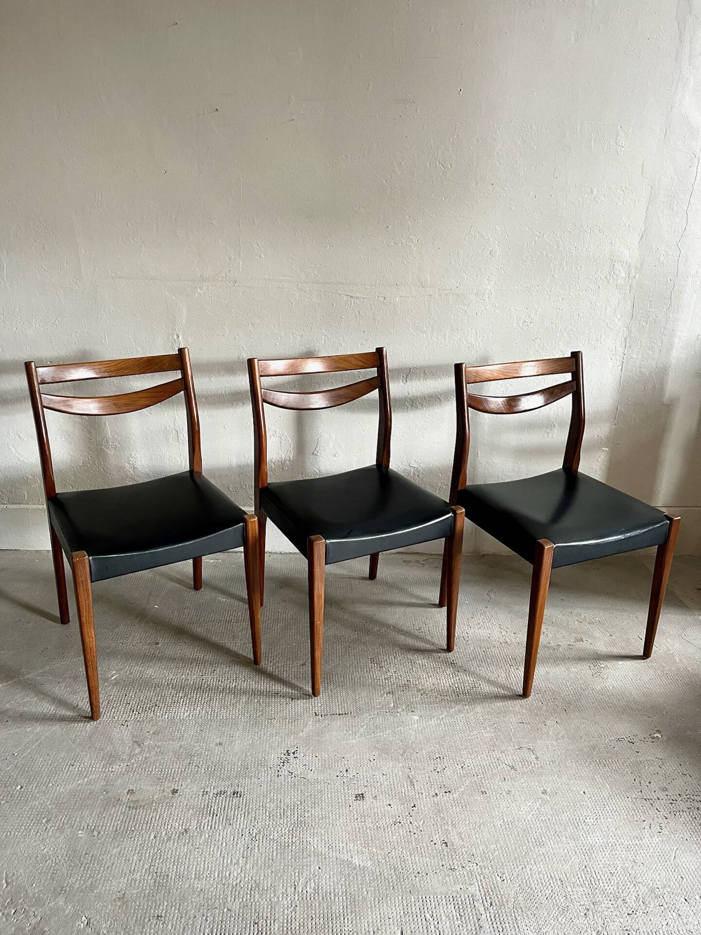 Scandinavian teak and faux leather chairs - set of 6
