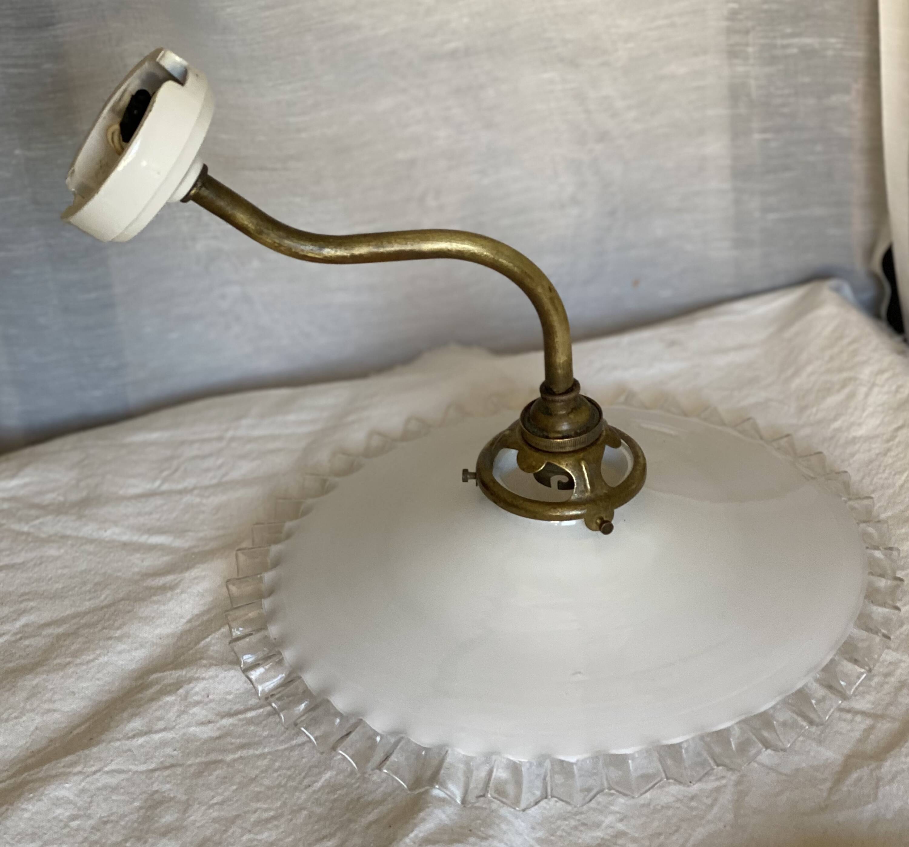 Vintage "swan neck" opaline wall light signed