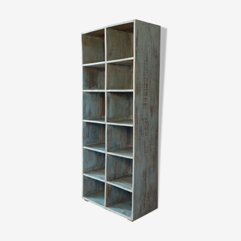 Bookcase - shelf 12 Burmese teak lockers with blue patina