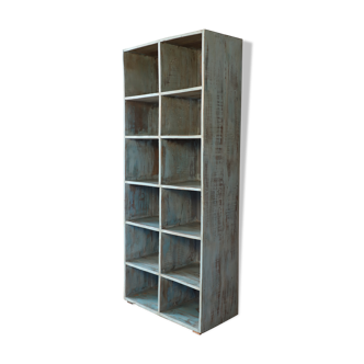 Bookcase - shelf 12 Burmese teak lockers with blue patina