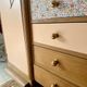 Asymmetrical floral wardrobe, natural oak & powder pink