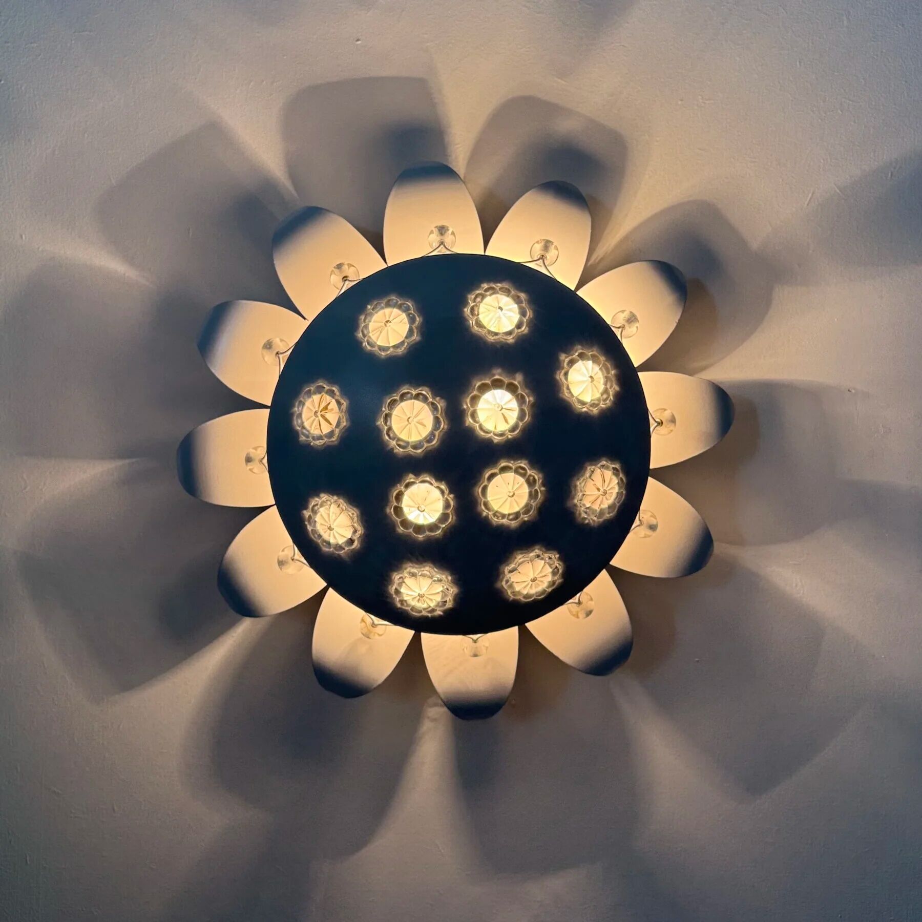 Emil Stejnar wall lamp with flower crystals, 1950s Vienna