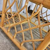 Table basse en rotin dessus verre fumé 1970