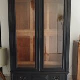 Old 2-door bookcase with black patina