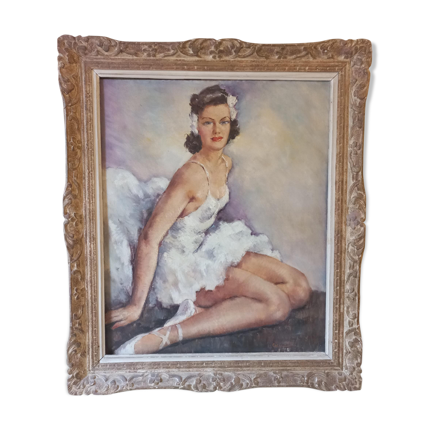 Tableau Vintage Danseuse – Style Helca France – Reproduction Degas – Encadré
