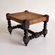Antique French Turned Wood and Woven Rattan Footstool/ Sidetable