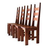 Ensemble de 4 chaises en pin par Sven Larsson / années 1970 / Brutalisme / design postmoderne