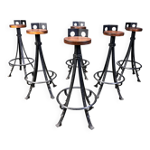 Vintage brutalist wrought iron bar stools, 1960s - set of 6