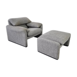 Armchair + ottoman Maralunga by Vico Magistretti for Cassina, 90s