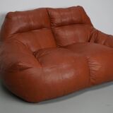 Pouf / Canapé 2 places en cuir patchwork vintage