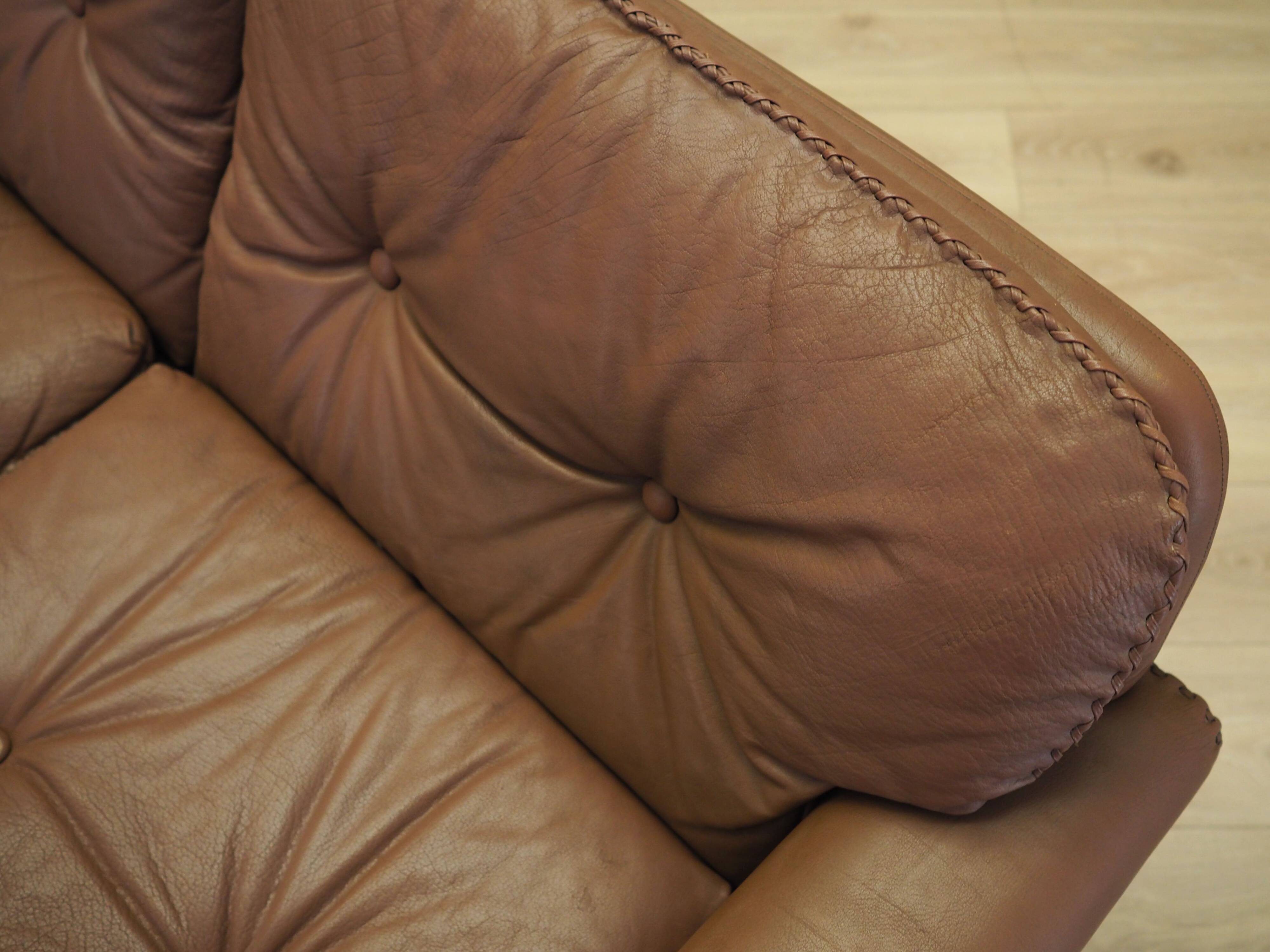 Brown leather sofa, Danish design, 1960s, manufactured by AS Vejen Polstermøbe