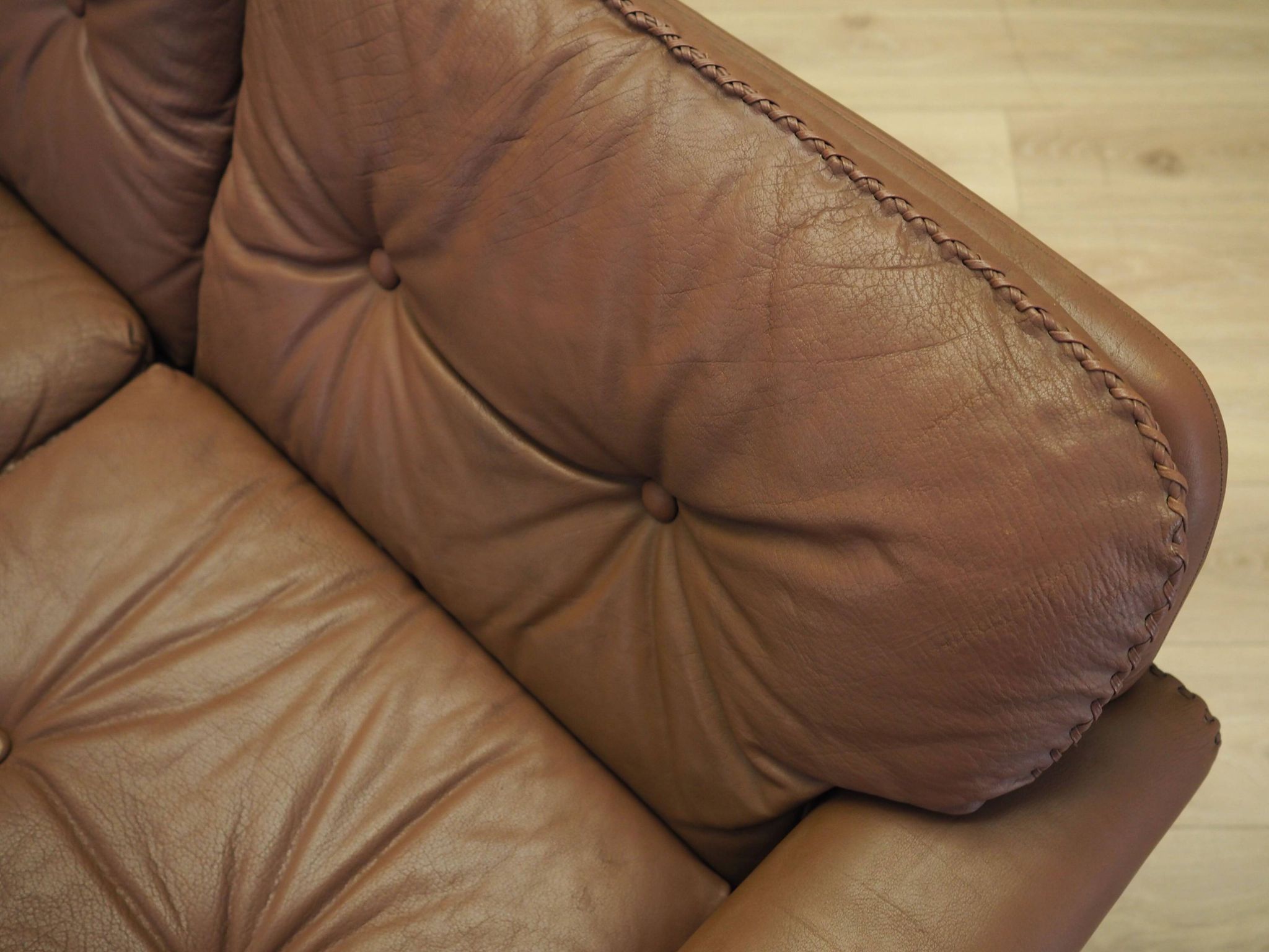 Brown leather sofa, Danish design, 1960s, manufactured by AS Vejen Polstermøbe