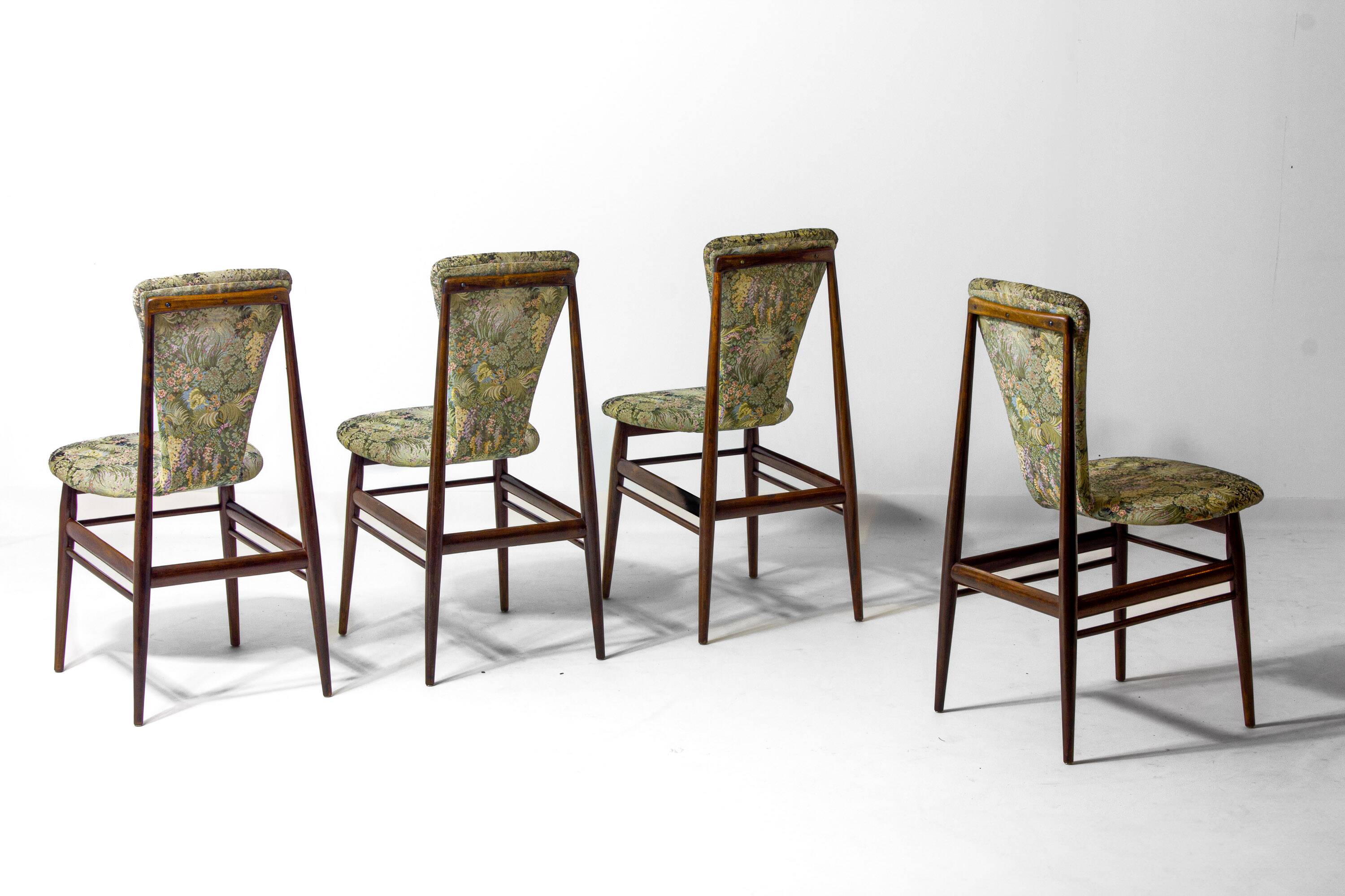 Eclectic scandinavian floating dining chairs in floral upholstery, 1960s
