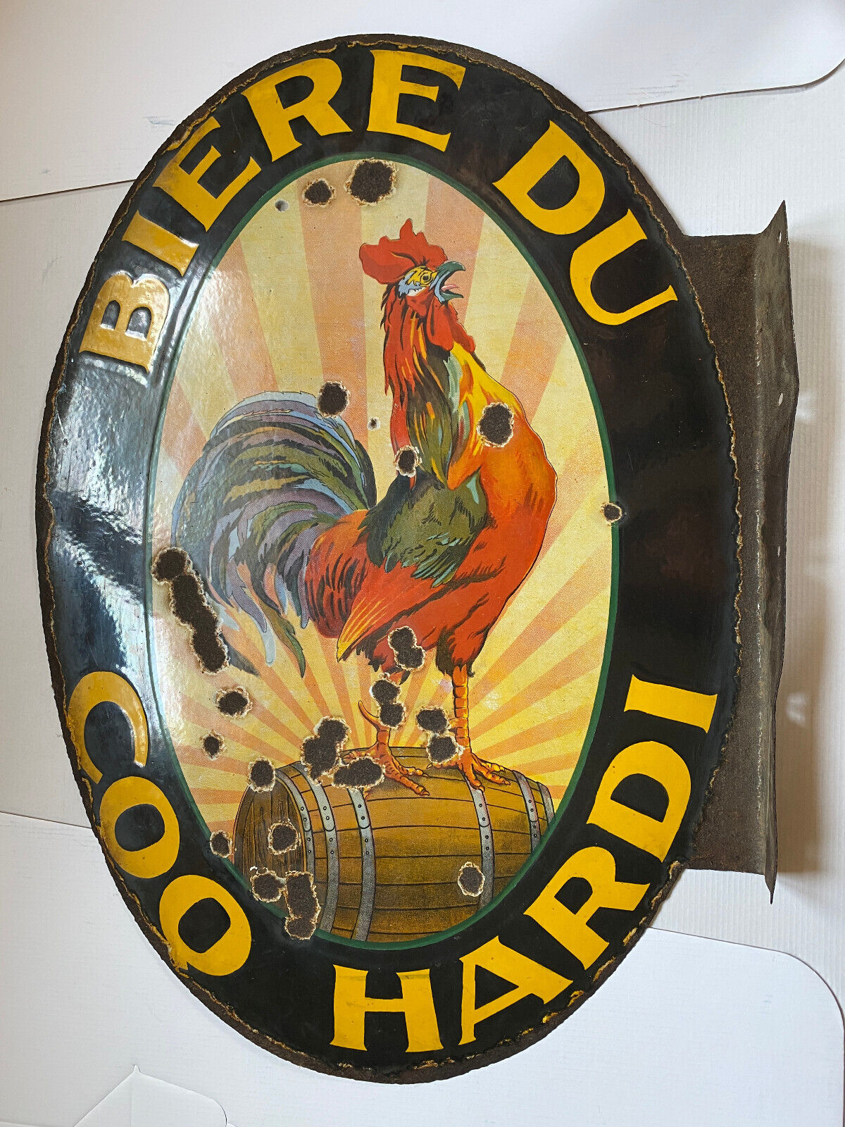 Ancienne plaque émaillée double face "Bière du Coq Hardy" 50x70cm 30's