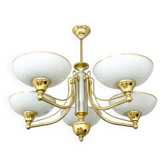 Lustre vintage en laiton et verre opalin – 5 branches – 60 × 54 cm