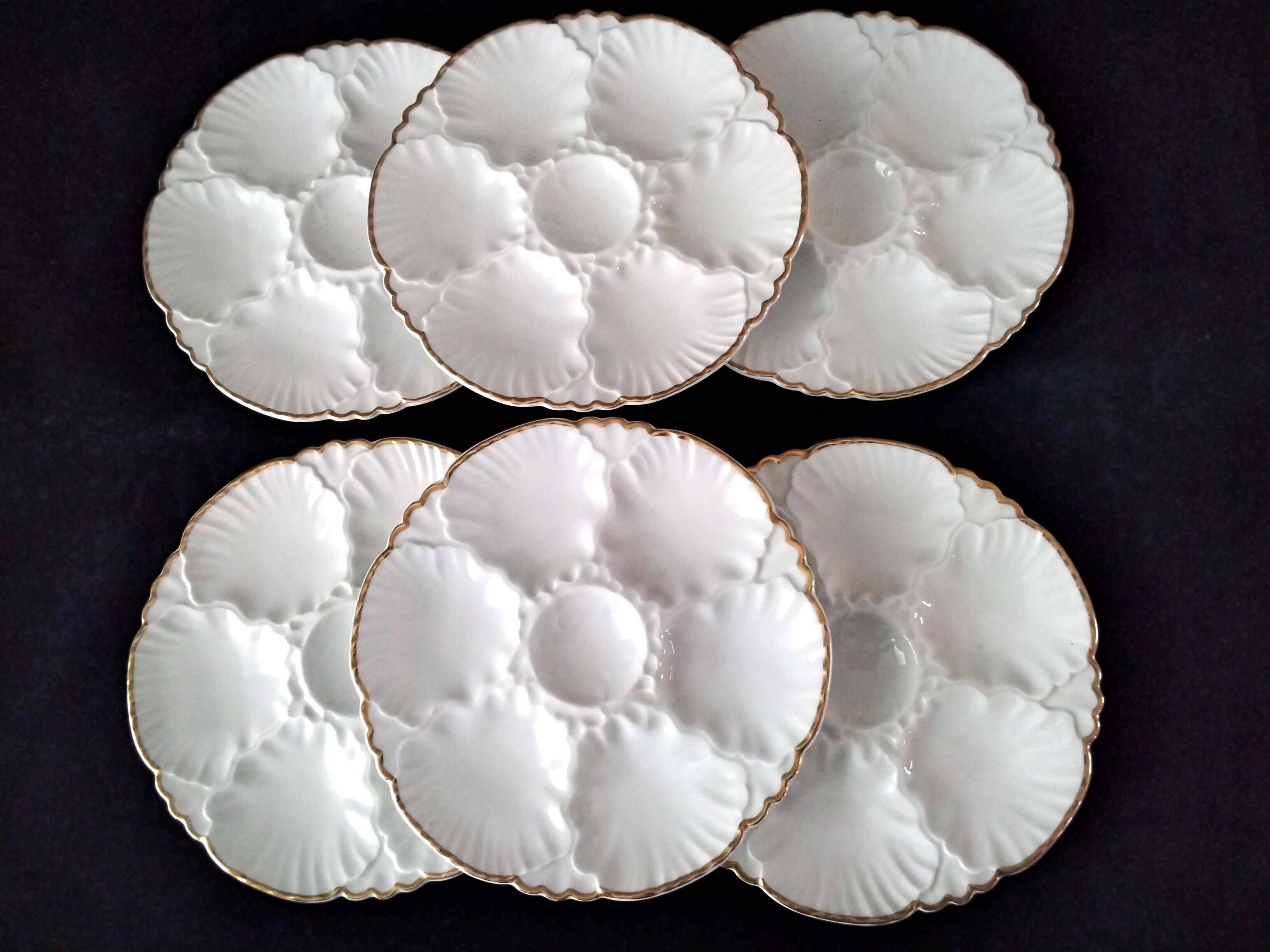 6 White porcelain oyster plates Cérabel Manufacture Belges
