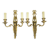 Pair of large Louis XVI style 19th century knot wall lights - bronze