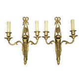 Pair of large Louis XVI style 19th century knot wall lights - bronze