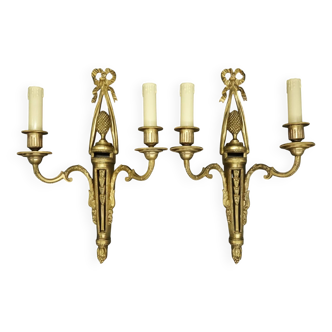 Paire de grandes appliques au noeud style Louis XVI du XIXe - bronze