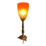 Art Nouveau lamp in bronze and orange marbled glass, 1920.
