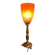 Art Nouveau lamp in bronze and orange marbled glass, 1920.