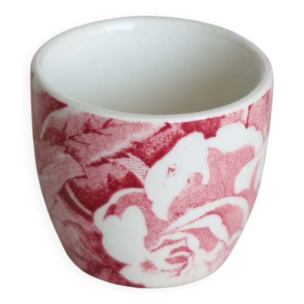 Coquetier ancien faïence anglaise Burleigh Victorian Chintz rouge
