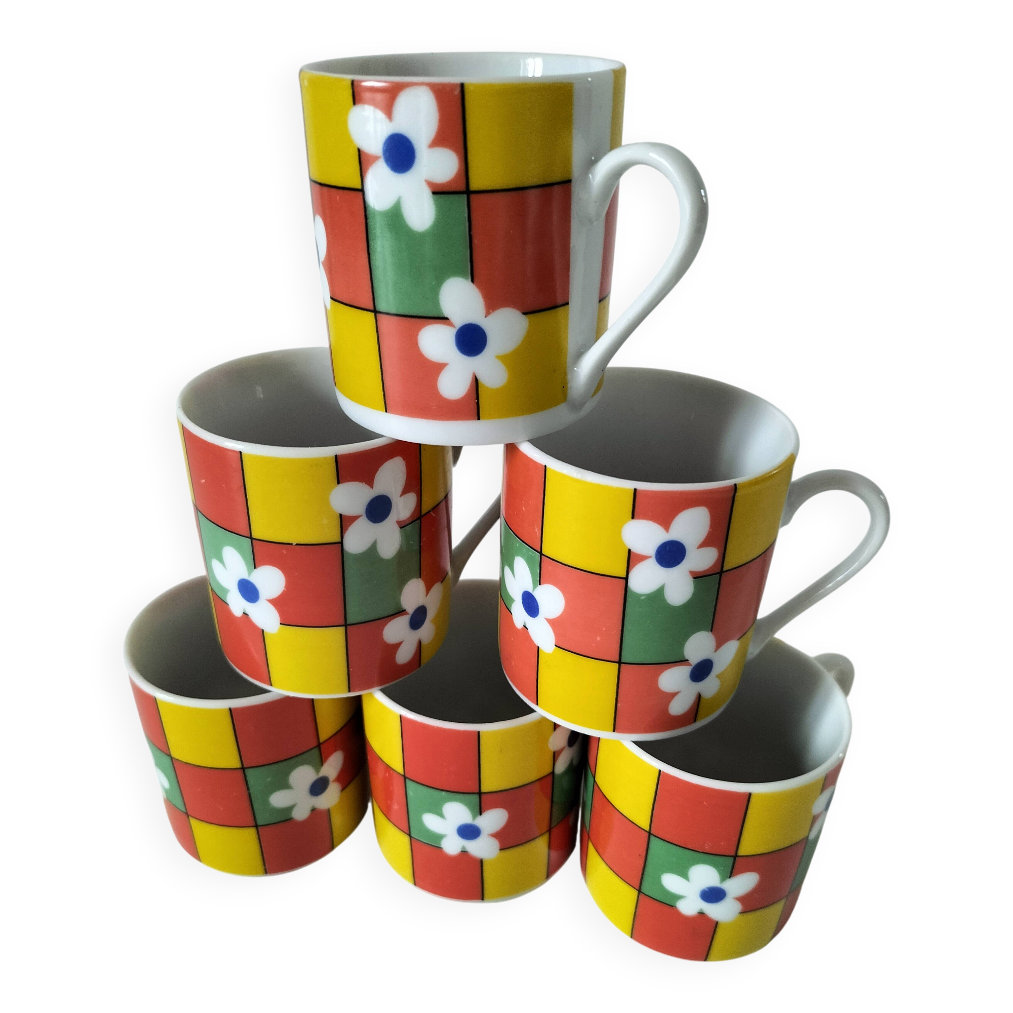 6 espresso cups decor Pop Flower power
