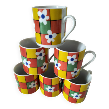 6 tasses espresso décor Pop Flower power