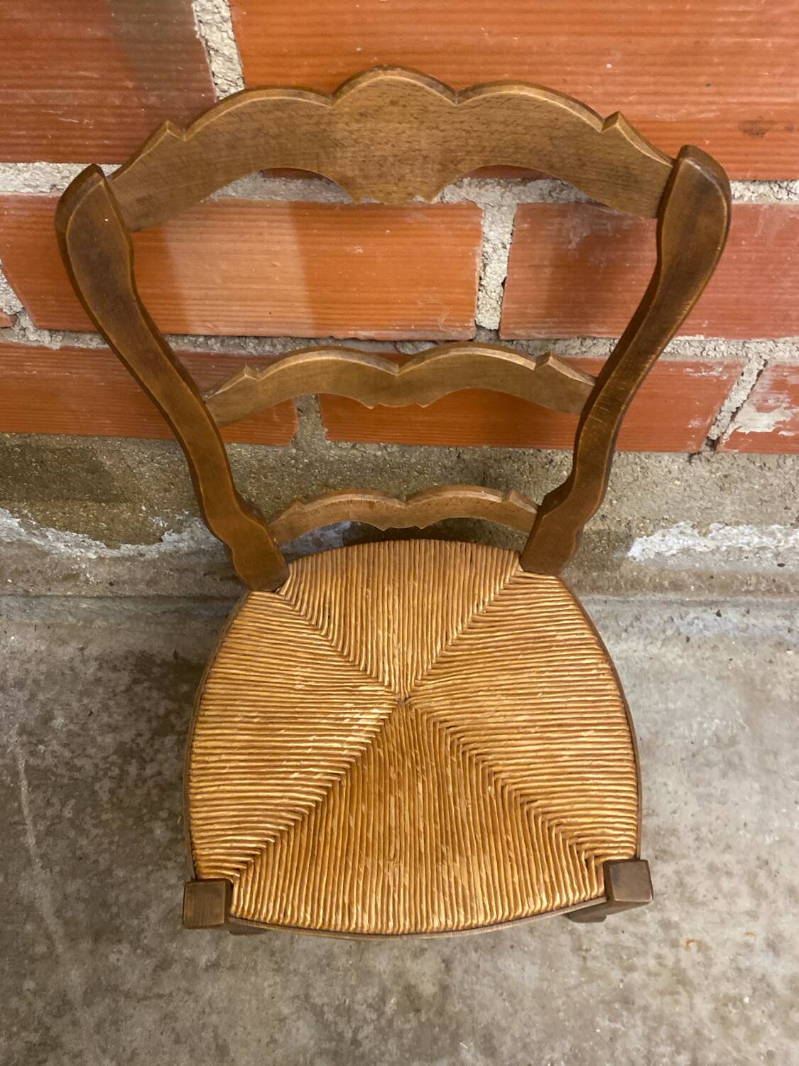 Vintage Provençal Chair Old Wood + Woven Straw Seat