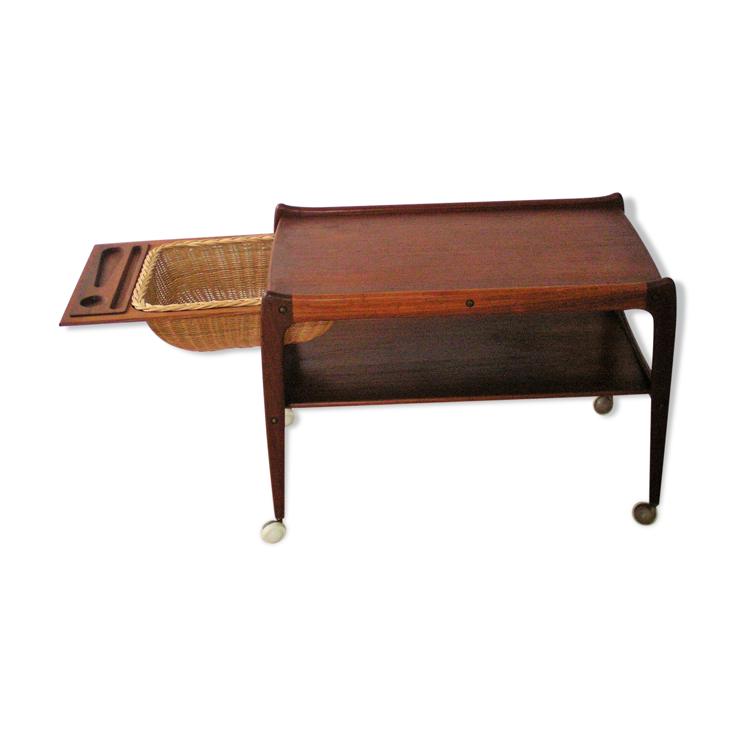 Table basse travailleuse à roulettes années 60