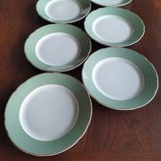 6 flat plates Villeroy & Boch Mettlach celadon green and vintage gold 1960s
