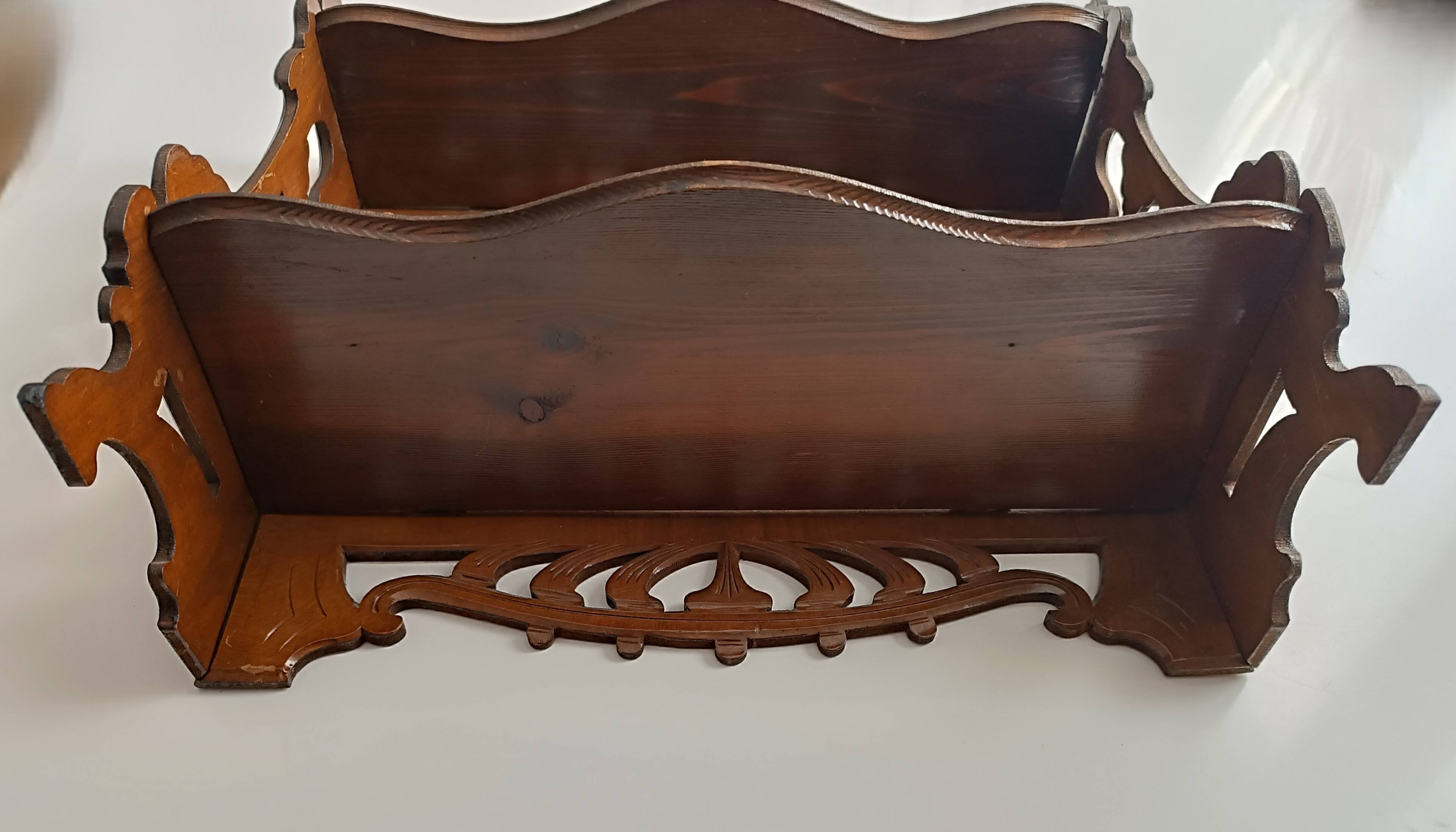 Art Nouveau openwork wooden shelf