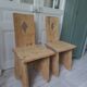 2 vintage chairs in brutalist style made of pitch pine with a waxed finish.