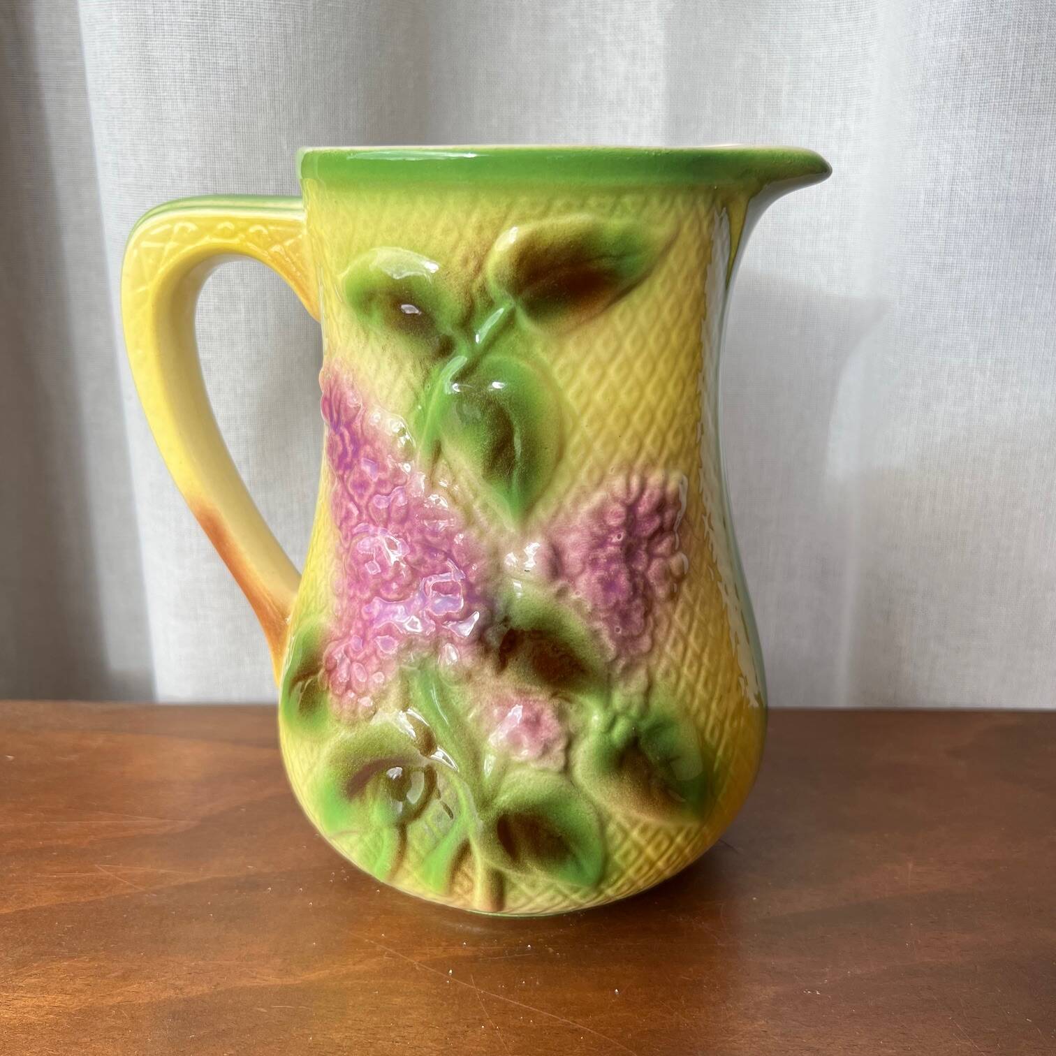 Antique St. Clement "Lilac" earthenware pitcher