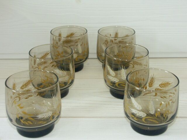 Lot 8 glasses smoked ears of Luminarc wheat 70s