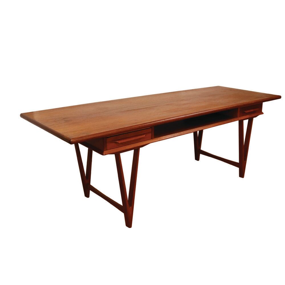 Model 32 v-legged teak coffee table by e.w.bach for møbelfabrikken toften, denmark, 1960s