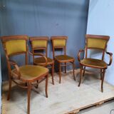 Pair of armchair and chair in curved wood