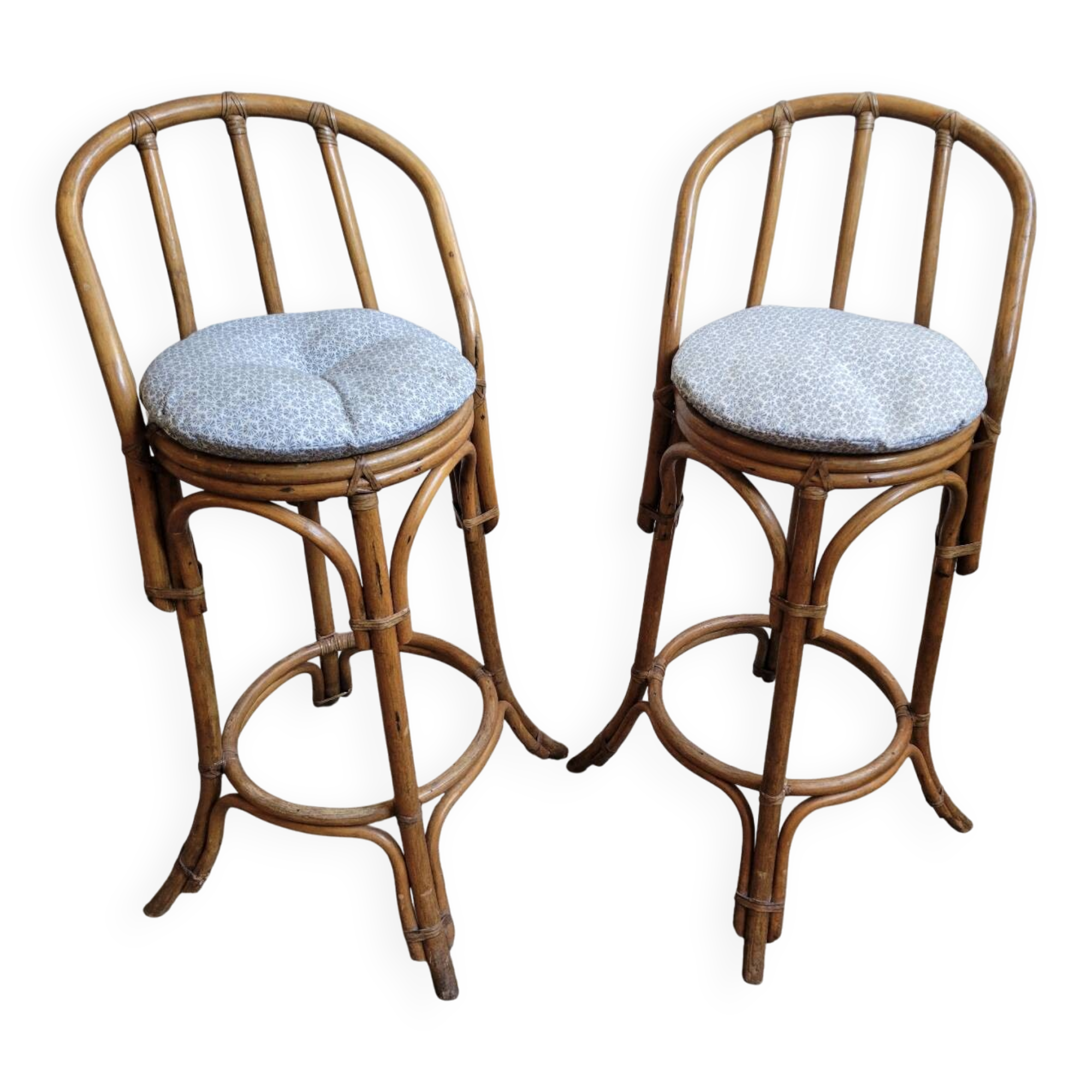 Paire de tabouret de bar en bambou 70's