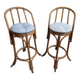 Paire de tabouret de bar en bambou 70's
